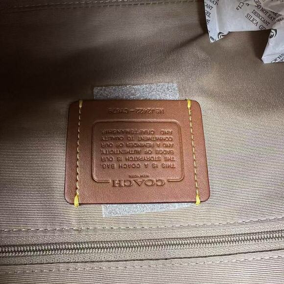 Coach Rowan Satchel Bag Crossbody In Blocked Signature Canvas Gold/Sand/Tan NWT - Picture 11 of 12